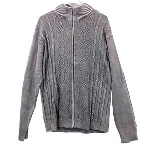 Park Slope Full Zip Sweater Men XXL Gray Cable Knit Cardigan Vintage Wash Rustic